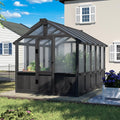 Yardenaler 6x10 FT Greenhouse Kit for Outdoor, Thickened Polycarbonate Panel Wooden Walk-in Green House with Lockable Door and Adjustable Roof Vent, Backyard Garden, Black
