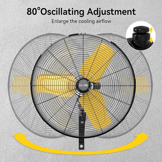 CCGIRU 8800 CFM 26" Outdoor Commercial Wall Fan Oscillating, IP44 Waterproof Wall Mount Fan, Heavy Duty, 3 Speed, Adjustable Tilt for Factory, Warehouse, Garage, ETL Listed