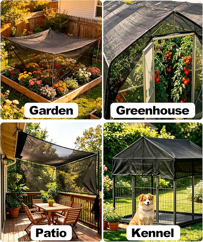 e.share Sun Shade Cloth, 40%-50% Sun Block Mesh Net, 6.5FT x 6FT Breathable Black Screen for Garden Greenhouse Patio Plants Vegetables Flowers