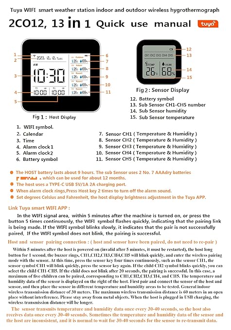 Weather Stations Wireless Indoor Outdoor Thermometer & Smart WiFi with Phone App Weather Station with Multiple sensors Temperature and Humidity Monitor & Store Data for 1 Year (2CO12 with 5 sensors)