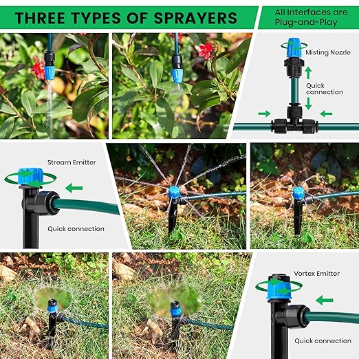 Bluepro 230FT Drip Irrigation System, Quick-Connect Automatic Garden Watering Misting System for Greenhouse, Yard, Lawn with 1/2 inch Hose, 1/4 inch Distribution Tubing, Drip Emitters, Connectors
