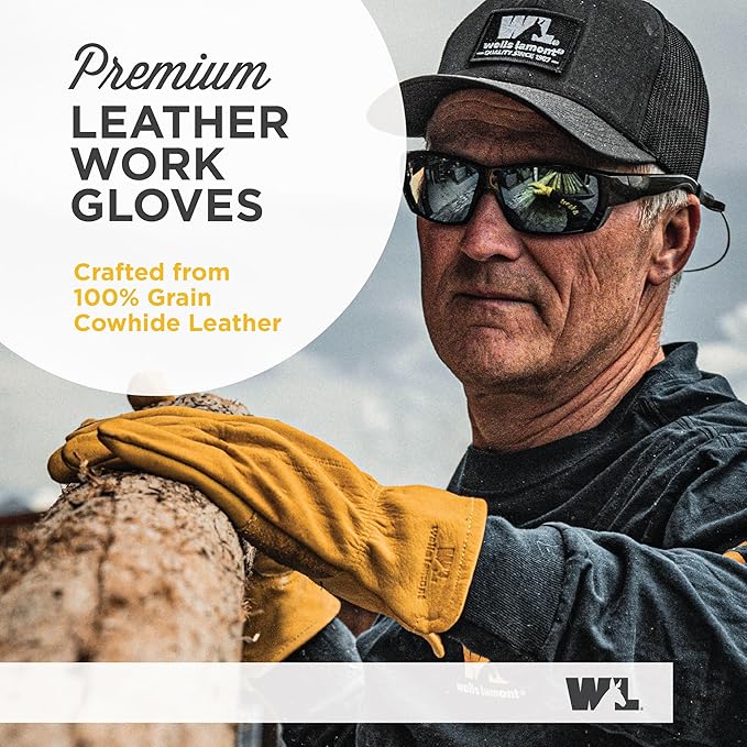 Wells Lamont Leather Work Gloves for Men – Grain Cowhide, Reinforced Palm – Ideal for Construction, Farming, Ranching – Ergonomic Fit, Keystone Thumb, Elasticized Wrist – Saddletan, X-Large (1129XL)
