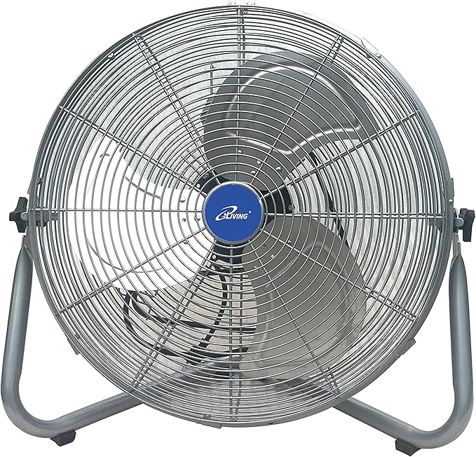 iLIVING 20 Inch 7500 CFM Turbo High Velocity Floor Fan, 3-Speed Heavy Duty Metal Fan for Office, Commercial, Workstation, Greenhouse, Garage, Warehouse, Shop Attic Use, Silver, UL Listed