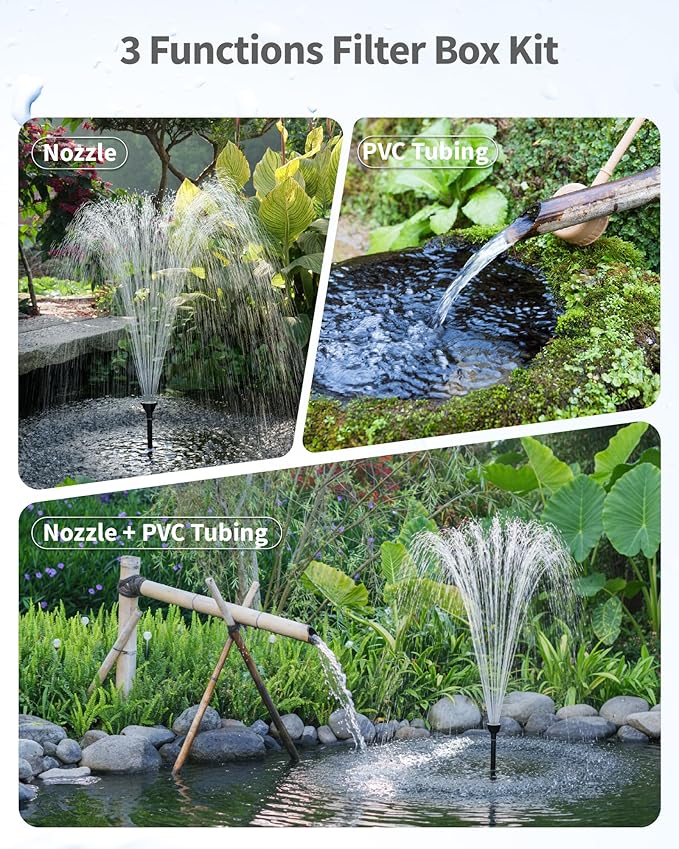 POPOSOAP Pond Filter with U-V Clarifier, 660GPH 40W Pond Pump and Filter Kit with RGB LED Lights, All-in-One Pond Fountain for Outdoor Ponds Up to 1300 Gallons P2360