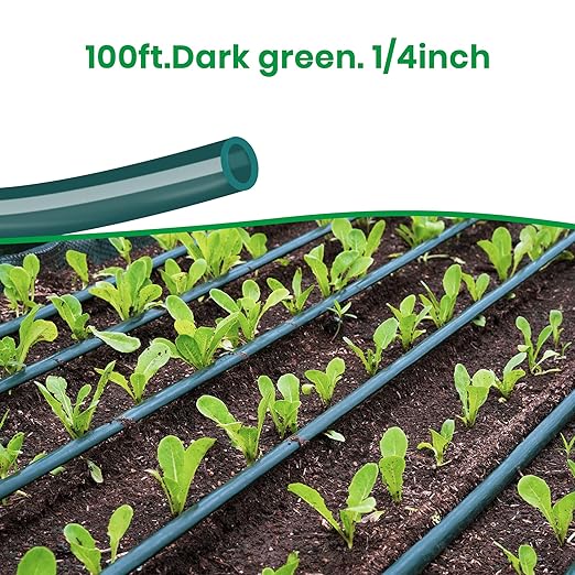 Bluepro 100FT 1/4 inch Drip Irrigation Tubing Blank Distribution Garden Watering Tube Line for DIY Quick-Connect Drip Irrigation Parts and Drip Systems, Green