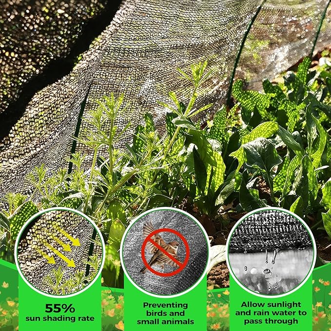 55% Shade Cloth for Garden,HDPE Cuttable Sun Shade for Plants,Mesh Garden Shade Cloth for Greenhouse Vegetables,Plant Heat Protection Black Cover for Patio Raised Bed (6×10FT)