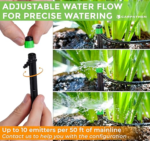 CARPATHEN 100 Drip Irrigation Emitters Vortex - Drip Irrigation Parts for Irrigation Kit - 1/4 inch Irrigation Tubing Compatible - 360 deg Adjustable Fan Sprayer for Raised Garden Bed, Potted Plants