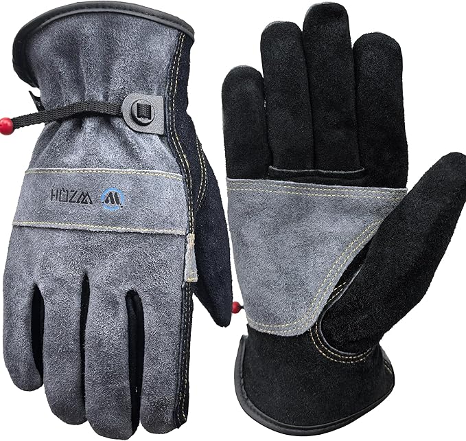 WZQH Leather Work Gloves for Men or Women. XX-Large Glove for Gardening, Tig/Mig Welding, Construction, Chainsaw, Farm, Ranch etc. Cowhide, Cotton Lined, Utility, Firm Grip, Durable. Grey-Black 2XL