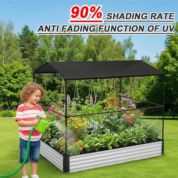SUNNY GUARD 85-95% Sun Shade Cloth, 6.5 x 10 FT Black HDPE Mesh – Breathable Garden Shade Cover for Plants, Vegetables, Greenhouse, Patio, Chicken Coop & Dog Kennel