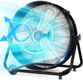 LifePlus 24 Inch Industrial Drum Fan High Velocity Floor Shop Fan 3 Speed, Heavy Duty Metal Air Circulator with Adjustable Tilt & Large Wheel for Warehouse, Garage, Factory, Patio, Barn, Black