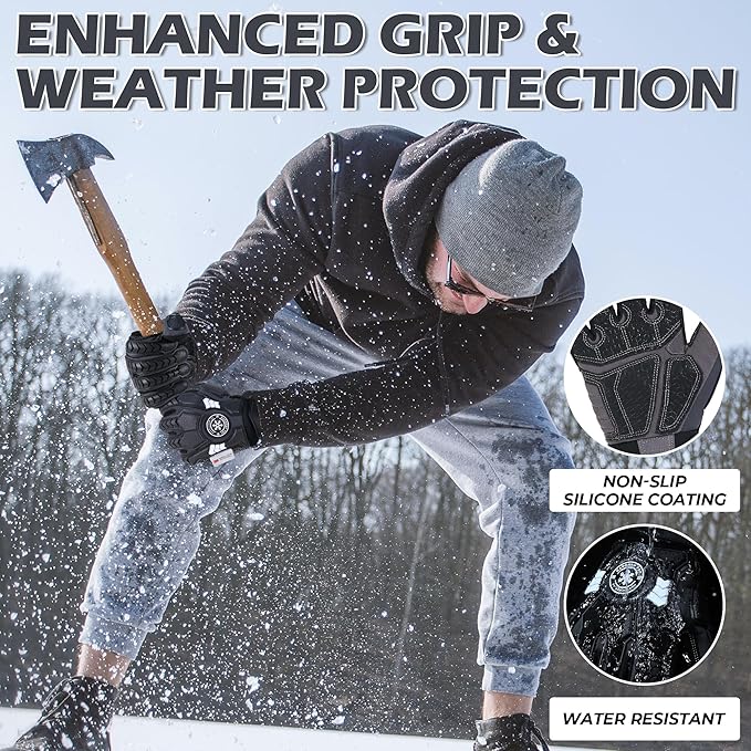 HANDLANDY HLDD Heavy Duty Work Gloves, TPR Protector Impact Gloves, Men Anti Vibration Mechanic Work Glove TouchScreen