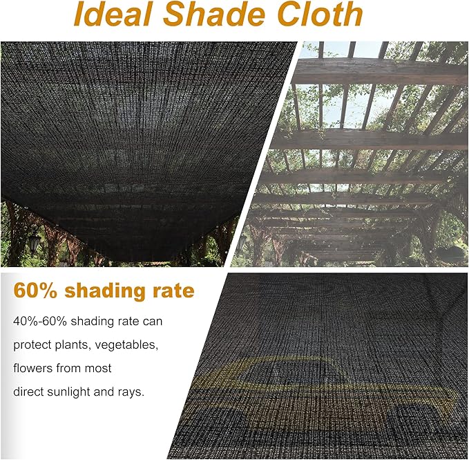SPORTYOUTH 70% Sun Shade Cloth, 6x50 Ft Shade Mesh Tarp with Grommets, Black Sunblock Cover UV Resistant for Outdoor, Patio, Garden, Pergola, Greenhouse, Chicken Coop, RV, Canopy, Balcony, Barn