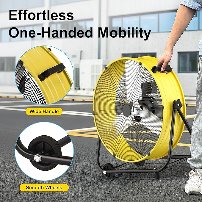 MEPTY 24-Inch Industrial Drum Fan, 8800 CFM High Velocity Floor Fan, 3-Speed Heavy Duty Metal Air Circulator for Shop, Warehouse, Workshop, Garage, Factory,320W