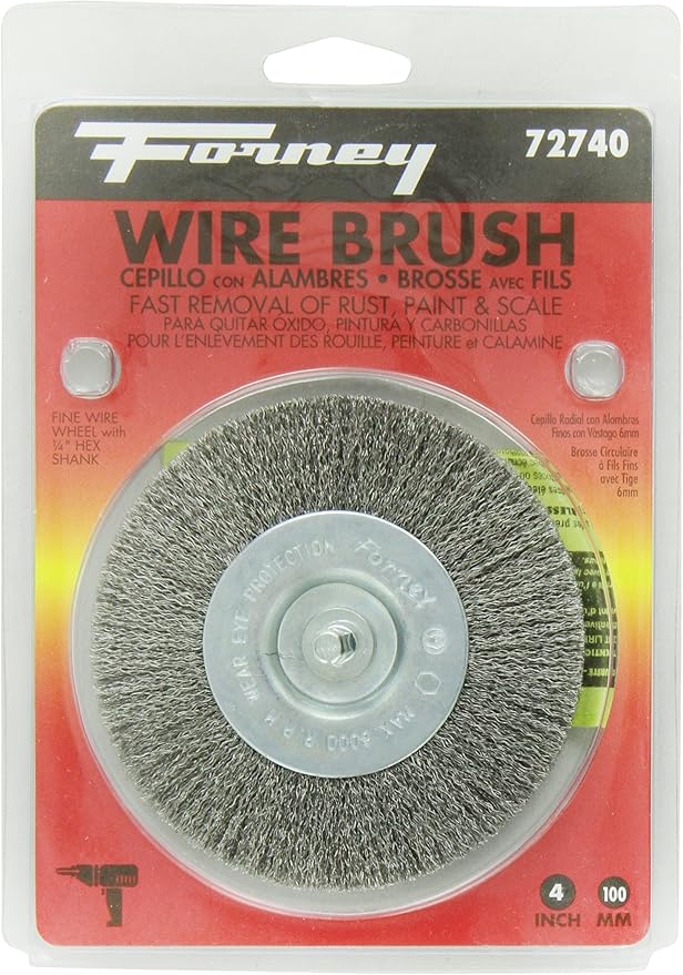 Forney 72740 Wire Wheel Brush, Fine Crimped with 1/4-Inch Hex Shank, 4-Inch-by-.008-Inch