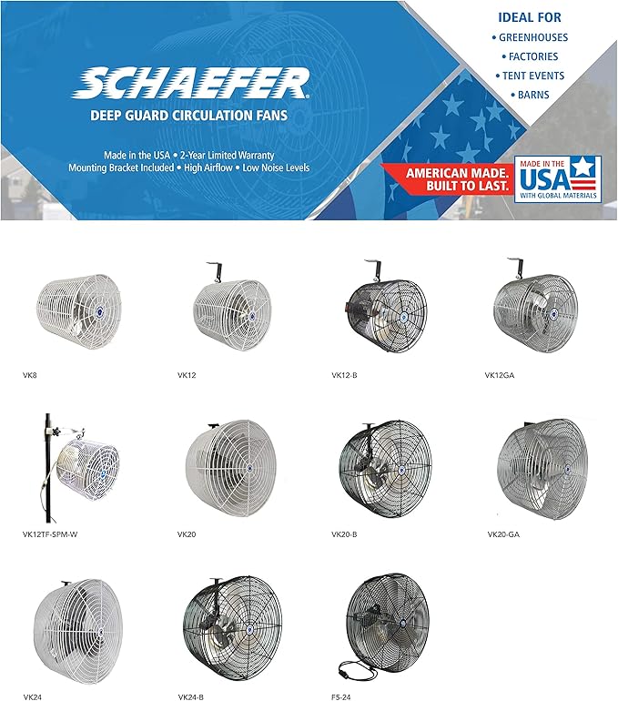 Schaefer Versa-Kool Air Greenhouse Circulation Fan - 12 Inch., 5,473 CFM, 1/3 HP, 115/230 Volt, Model# VK20