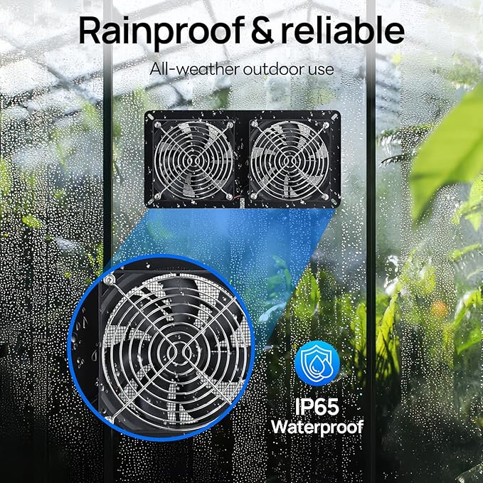 DC HOUSE 20W Solar Fan Powered Exhaust Fan for Chicken Coops, Greenhouses, Sheds, Pet Houses, and Windows - Waterproof and Plug Play Easy Connector Max Applicable Space 880ft3 (25 m3)