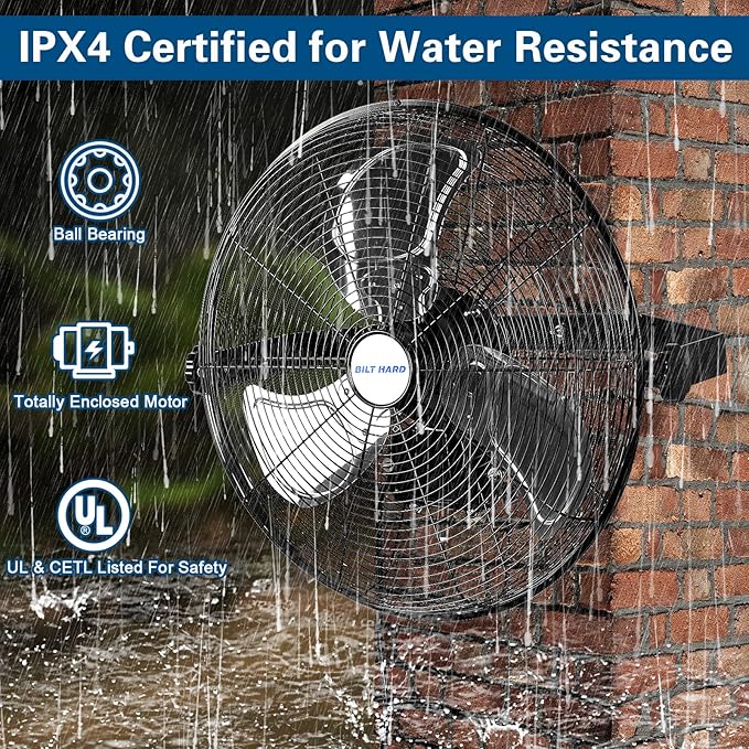 BILT HARD 5400 CFM 20 in. Outdoor Wall Mount Fan, 3-Speed Waterproof Wall Fan Industrial Grade High Velocity Outdoor Fans for Patio, Commercial, Garage, and Gazebo Use- UL Listed
