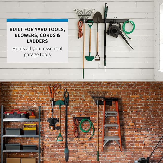 Precision Defined Garage Tool Organizer Wall Mount 48 inches, 330 lbs Capacity, Garden Tool Organizer, Garage Storage Rack, Shed Organizer, Garage Organizer with Adjustable Hooks, Shovel, Rake Holder