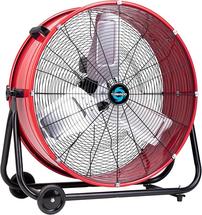 Tornado 24 Inch High Velocity Drum Fan, 8800 CFM Heavy Duty Industrial Floor Fan, 3-Speed Tilt Adjustable Metal Blades, Wide Airflow, 8 FT Cord, UL Listed for Commercial Use