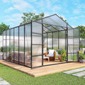 104in High 10x12FT Greenhouse for Outdoors, Polycarbonate Greenhouses with Stronger Wind Protection and Roof Vent, Walk-in Large Aluminum Winter-Proof Sunroom, Black