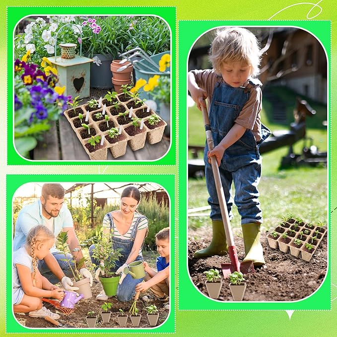 32 Packs of 16 Cells Seed Starter Tray with Holes Biodegradable Seedling Sets Organic Plant Seedling Trays Plant Starter Kit for Herb Seed Starter