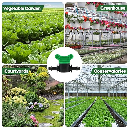 Kalolary 1/4" Drip Irrigation Valves, 30PCS Drip Line Barbed Valves Fittings Garden Shut Off Switch Valve for 4/7mm Tube Water Flow Control Drip Line Parts Cut Off Valve for Watering System (Green)
