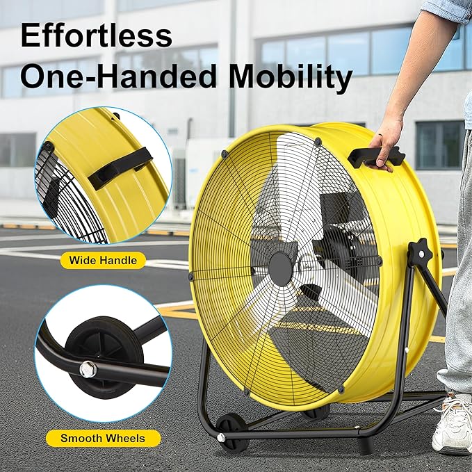 MEPTY 36-Inch Industrial Drum Fan, 21800 CFM High Velocity Floor Fan, 3-Speed Heavy Duty Metal Air Circulator for Shop, Warehouse, Workshop, Garage, Factory, 600W