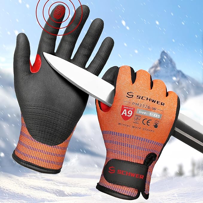 Schwer ProGuard Winter Work Gloves for Men and Women, ANSI A9 Cut Resistant Gloves for Extreme Protection, Freezer Glove With Super Grip, Touchscreen, Thermal Insulated, PR3326-W (XS,1 Pair)