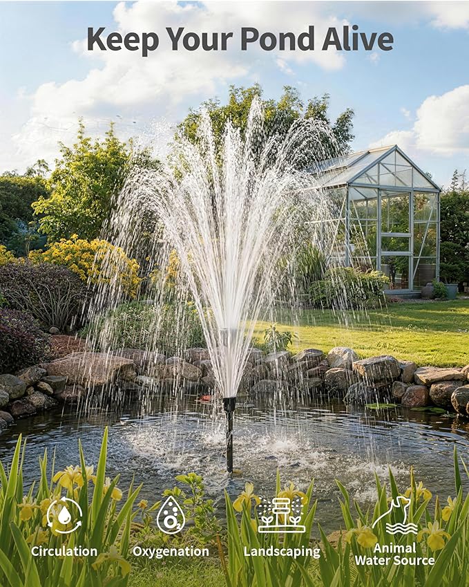POPOSOAP Pond Fountain Pump Kit with RGB Lights & Remote Control, 660GPH Quiet Submersible Water Pump, Pond Pump with 3 Nozzles for Garden Koi Ponds, Fish Tank,Backyard Water Features Decor-P1104D