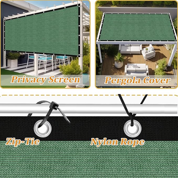 Shade&Beyond Customized Size 10' X 24' Shade Cloth with Grommets, 90% UV Protection UV Protection Mesh Tarp Sun Screens for Patio GN04, Green