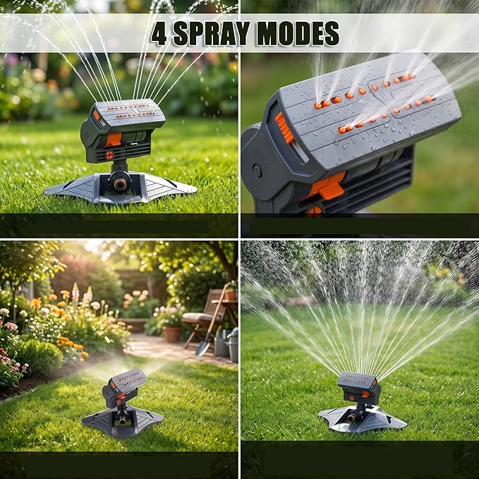2026 Upgraded 16-Nozzle Oscillating Sprinkler with Dual-Zone Sprinkler Water Timer, 360° 16-Hole Automatic Rocking Sprinkler, Turbo Orbit Mist Sprinklers System for Garden (B No Timer)