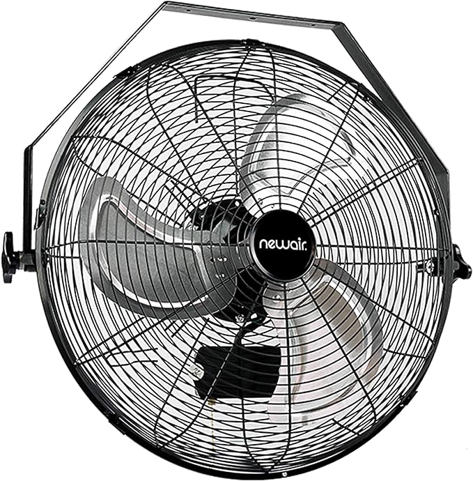 NewAir WindPro18W Wall Mount Fan | High-Velocity Industrial, Shop or Garage Fan | 3 Speed Settings | 3000 CFM | Black