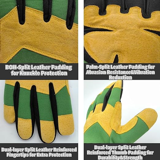 Multi-Purpose Work Gloves Men,Utility Yard Working Safety Glove with Touch Screen,Green+Yellow,X-Large