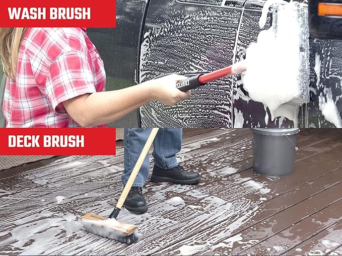 CRAFTSMAN CMXMKIT0100 2-Piece Long Handle Wash Brush Set with 10 in. All-Surface Wash Brush and 12 in. Scrubbing Deck Brush
