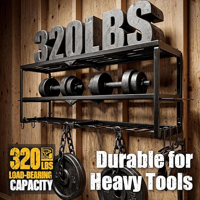 Heavy Duty Power Tool Organizer for Wall Mount Garage Storage – 320 lbs Capacity, 3-Tier Iron Wire Rack with 8 Drill Slots, Shelf for Battery Charging Station – Gift for Dad Handyman