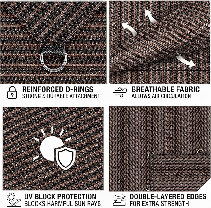 10X30 FT 90% Sun Shade Cloth, Sunblock Shade Fabric with D-Rings, Sunshade Cover for Patio Pergola Deck, UV Protected Breathable Netting with Zipties & Ropes, Mocha