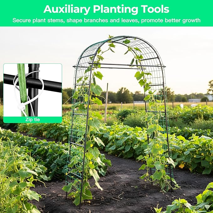 Garden Arch Trellis for Climbing Plants, 82 Inch Tall Grape Trellies for Outdoor,Flower Vegetable Tomato Cucumber Trellis with Clamp Netting, Metal Vine Plants Support for Wedding Garden Decoration