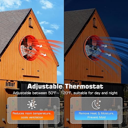 Xcity 14 inch Gable Mount Fan with Adjustable Thermostat, Heavy-Duty Vent Attic Fan, High Velocity 1600 CFM, 2400 sq.ft, Metal Exhaust Ventilator for Garage, Attic, Greenhouse