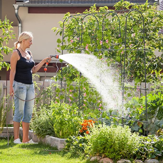 71" x 71" Cucumber Trellis for Raised Bed, Garden Arch Trellis Metal Plant Support Frame with Netting, Sure-Clips & Ground Stakes, U-Shaped Garden Trellis for Climbing Plants Outdoor