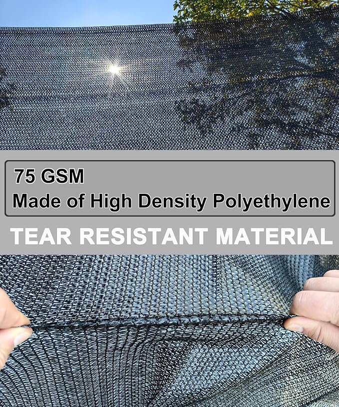 e.share Black Shade Cloth, 70%-80% Sunblock UV Protection, 20 FT X 40 FT Sun Mesh Net for Garden Plant Cover,Porch Screen,Pergola,Greenhouse,Chicken Coop,Car Barn Kennel,Backyard Patio Sunshade