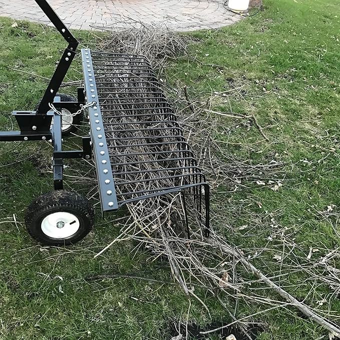 Yard Tuff Pine Straw Rake, Steel Lawn Sweeper with 24 Spring Tines, 60-Inch - Leaf Collector Attachment with Pin Hitch for ATV, UTV or Utility Tractor