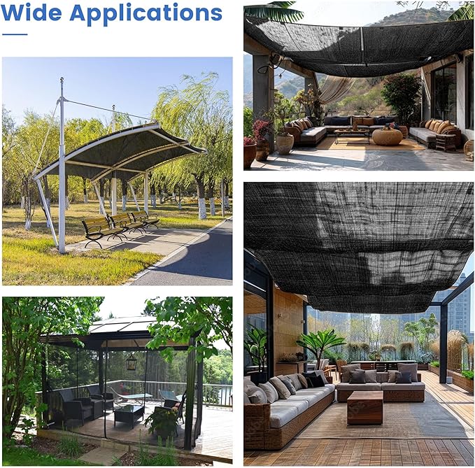 30% Shade Cloth for Garden, Customizing Outdoor Sun Shade Netting with Reinforced Grommets, Pergola Shade Cover Mesh Tarp for Plants Patio Greenhouse Chicken Coop, 15x15 FT, Black