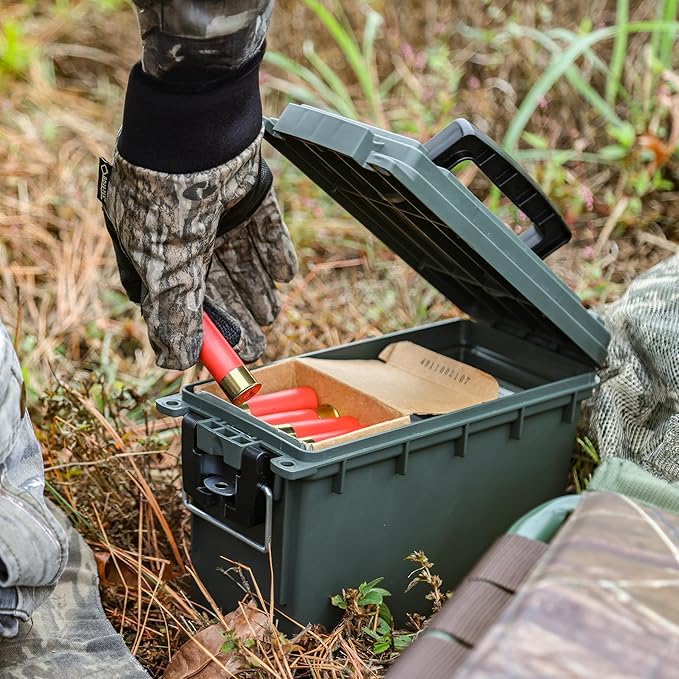 Sheffield 12626 Ammo Storage Box, Stackable .30 Cal Field Boxes, Water and Dust Resistant, Lockable Storage Box with Handle, Secures Hunting Gear, Supplies, and Bullets, Made in USA, Green, 1-Pack