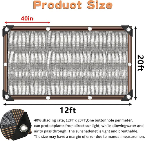 12'x20' Shade Cloth -for Garden Plants,40% Sunblock Shade Neting for Outdoor Greenhouse Patio Lawn Plant Sun Shade Cloths for Kennel Chicken Coop Easier to Hang Shade Net Cover