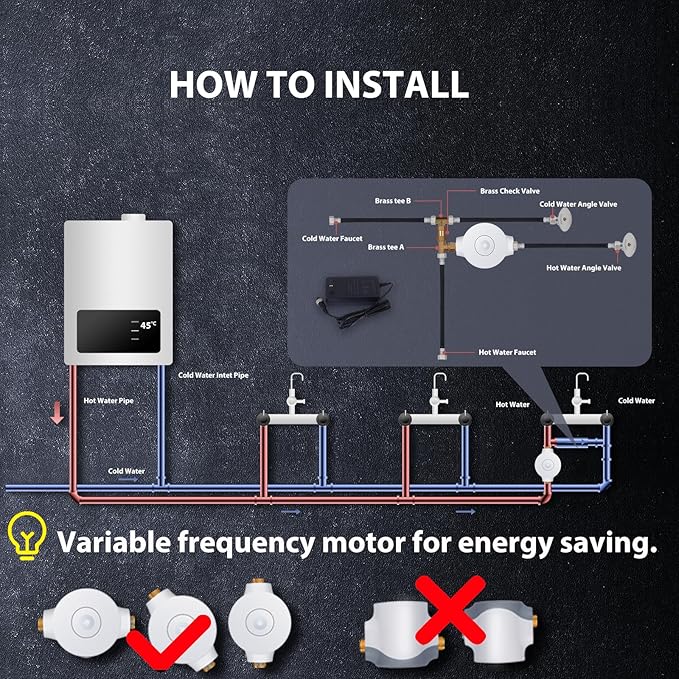 HBS24-12Z Faucet Control Smart Instant Hot Water Recirculating Pump System – Compatible with Tanked and Tankless Water Heaters, Super Energy Saving