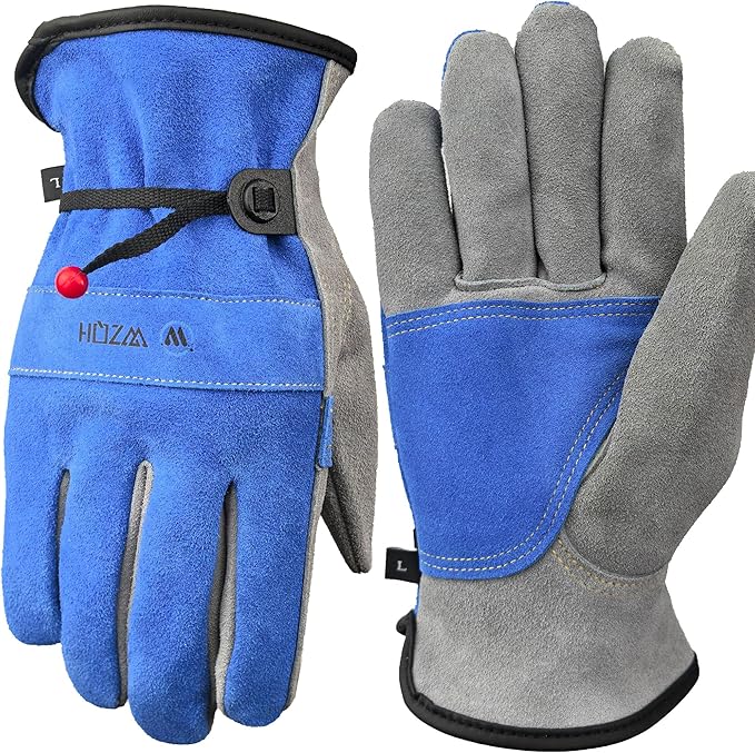 WZQH Leather Work Gloves for Men or Women. X-Large Glove for Gardening, Tig/Mig Welding, Construction, Chainsaw, Farm, Ranch, etc. Cowhide, Cotton Lined, Utility, Firm Grip, Durable. Blue-Grey XL