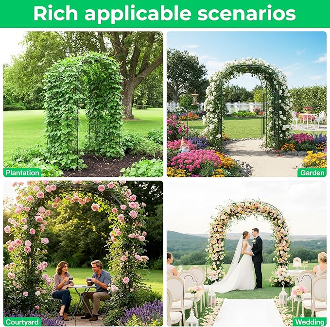 Aohanoi Garden Arch Trellis for Climbing Plants, 7.22 FT Tall Large Arbour Archway for Rose Vine Cucumber Vegetables, Wide Garden Arch for Lawn, Party, Ceremony Wedding Decoration.