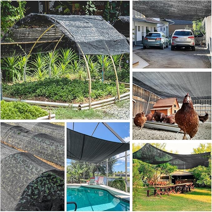10 X 6.5FT 75% Garden Shade Cloth with Hoops, Plant Shade Cloth Garden Greenhouse Grow Tunnel for Heat Protection, Raised Bed Row Cover Black Netting Tarp for Outdoor Outside Patio Chicken Coops