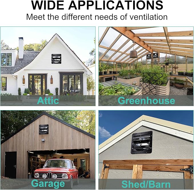 12 Inch Shutter Exhaust Fan for Greenhouse, Shed, Garage, Barn, Chicken Coop Ventilation, Wall Mount Attic Fan with Speed Controller and Power Cord, 970 CFM, Black