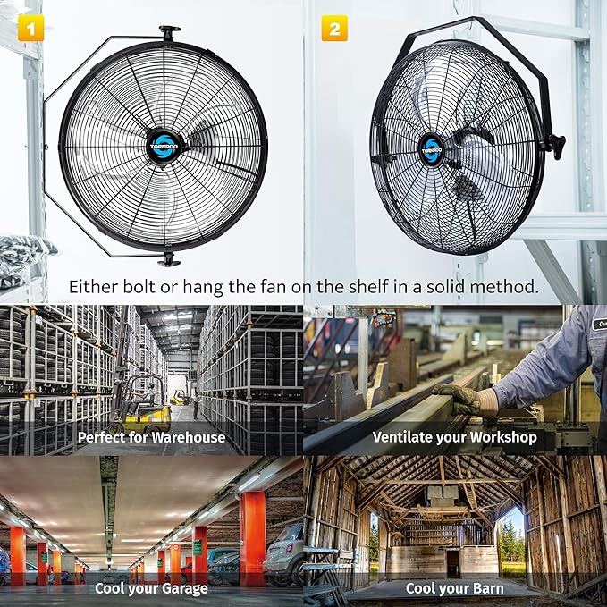 Tornado 18-Inch High Velocity Wall Mount Fan – Industrial Grade Metal Fan with 3-Speed Settings, TEAO Motor, 4150 CFM, OSHA & UL Listed – Ideal for Garage, Shop, Warehouse, Workstation